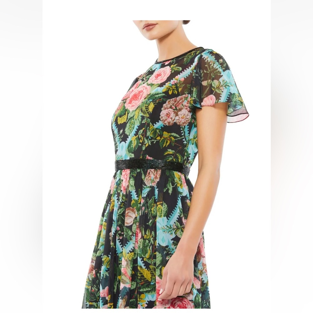 Mac Duggal Black Floral Midi Dress - Picture 3 of 4